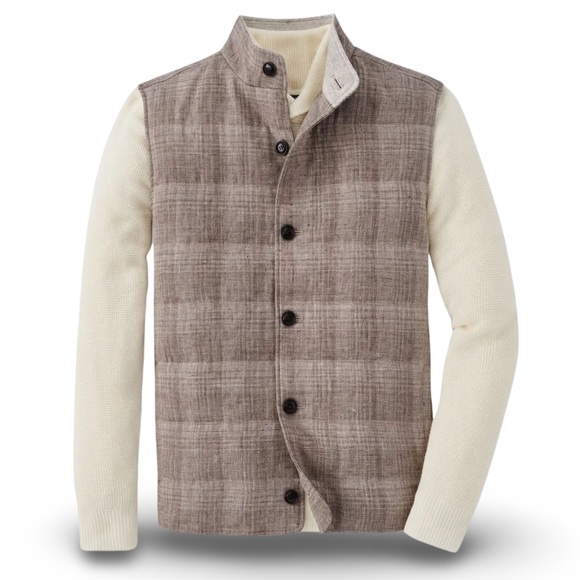 Peter Millar Crown Crafted Summer Journeyman Plaid Linen Wool Vest in Argil - Picture 5 of 15